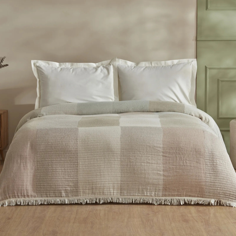 روتختی دو نفره کاراجا هوم مدل Cube Bej Pamuk Muslin Pike C.K سایز 240x230 سانتی‌متر