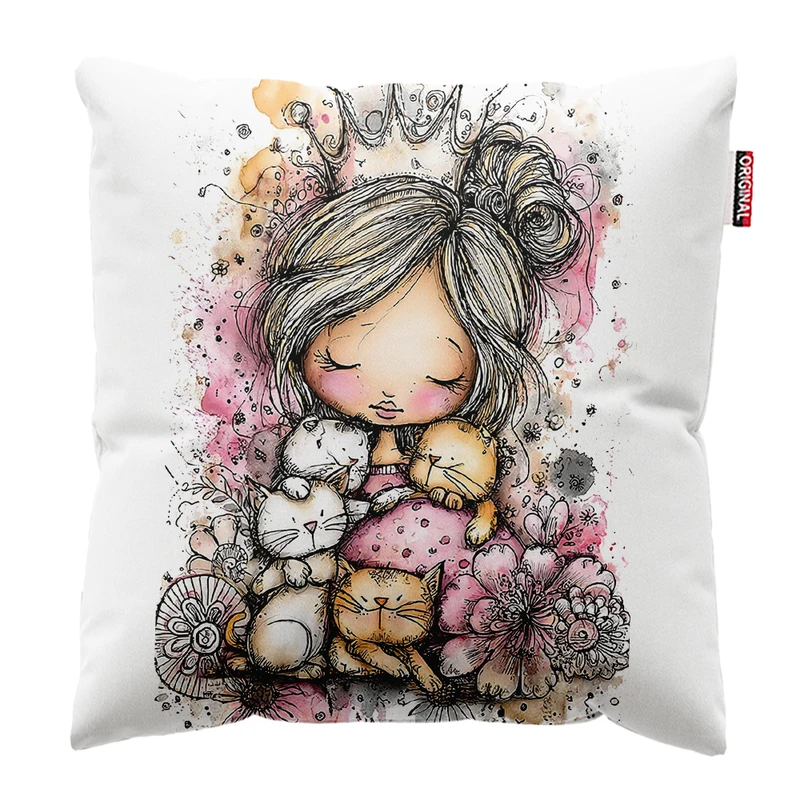 کوسن پاد آفرین مدل دخترانه طرح گربه کیوت فانتزی کد PK301967 سایز 30*30 سانتی متر