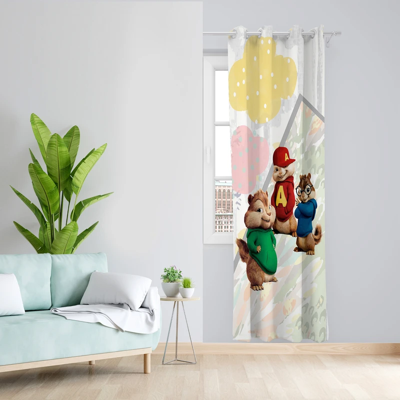 پرده طرح آلوین و سنجاب ها مدل مخمل پانچی کد L 1182R Z سایز 140x200 سانتی متر