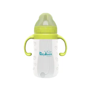 شیشه شیر تمام سیلیکون دکتر جین مدل B02 دسته دار نی دار ظرفیت 240 میلی لیتر