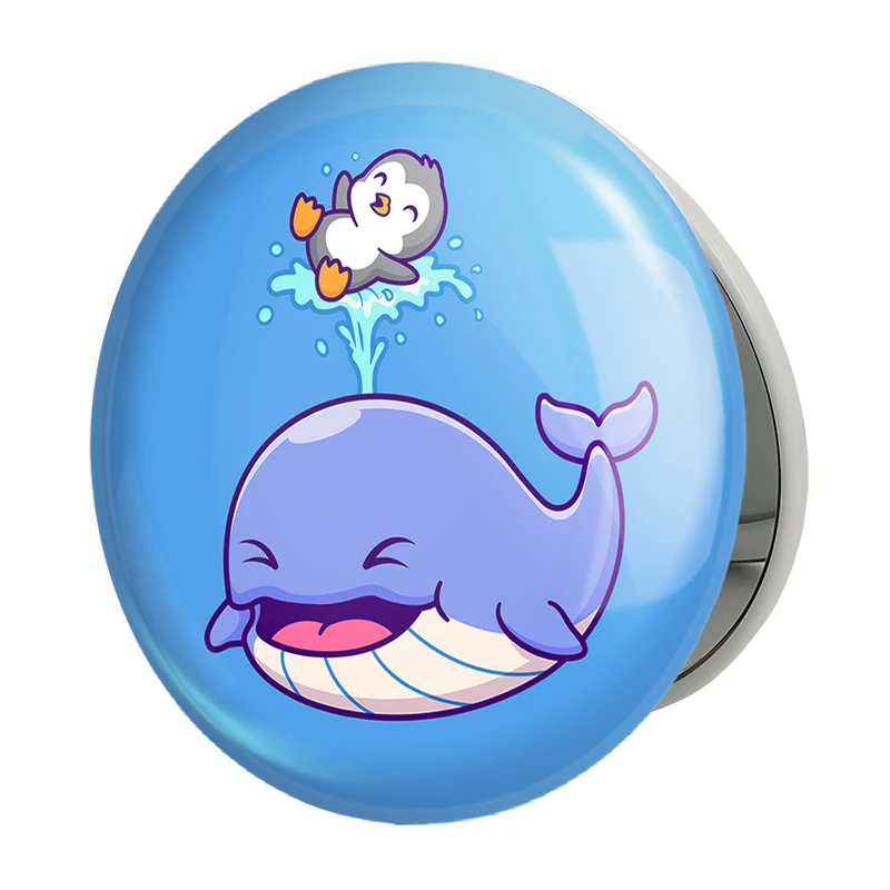 آینه جیبی خندالو طرح حیوانات بامزه نهنگ و پنگوئن مدل تاشو کد 25424 