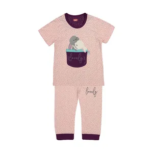 ست تی شرت و شلوار دخترانه مدل بنفی B