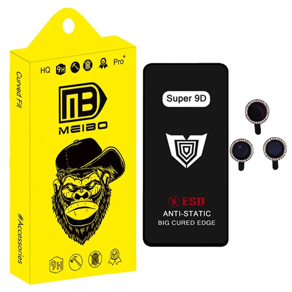 محافظ صفحه نمایش میبو مدل Super 9D Touch RN9 مناسب برای گوشی موبایل اپل iPhone 15 pro max به همراه محافظ لنز دوربین