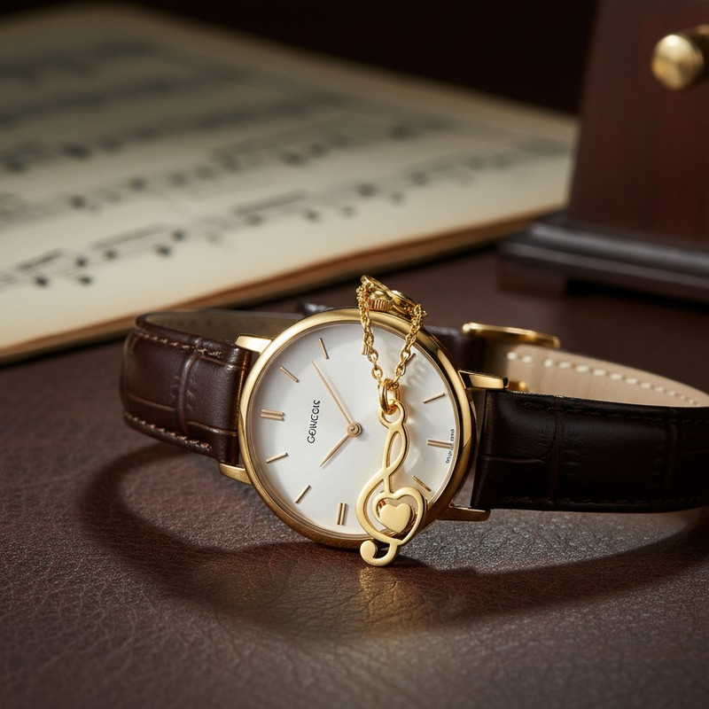 آویز ساعت طلا 18 عیار زنانه گالری قو طلایی مدل نت و قلب