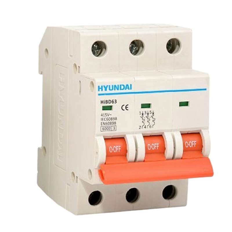 فیوز مینیاتوری سه فاز 63 آمپر هیوندای مدل C63 فیوز مینیاتوری سه فاز 63 آمپر هیوندای مدل C63