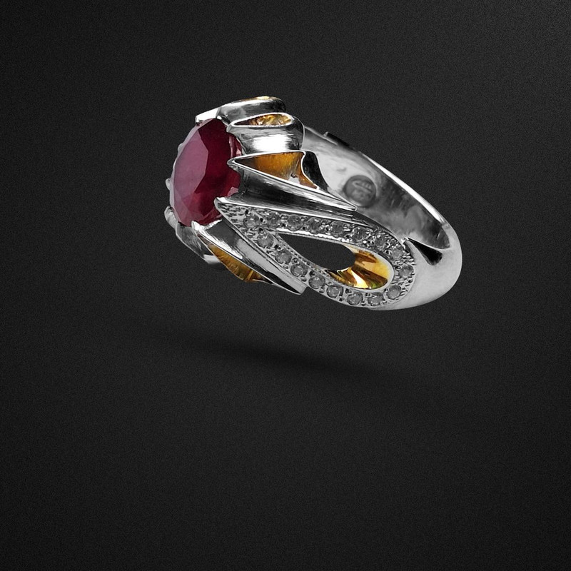 انگشتر نقره مردانه مدل یاقوت آفریقایی طبیعی رکاب چنگ اشکی