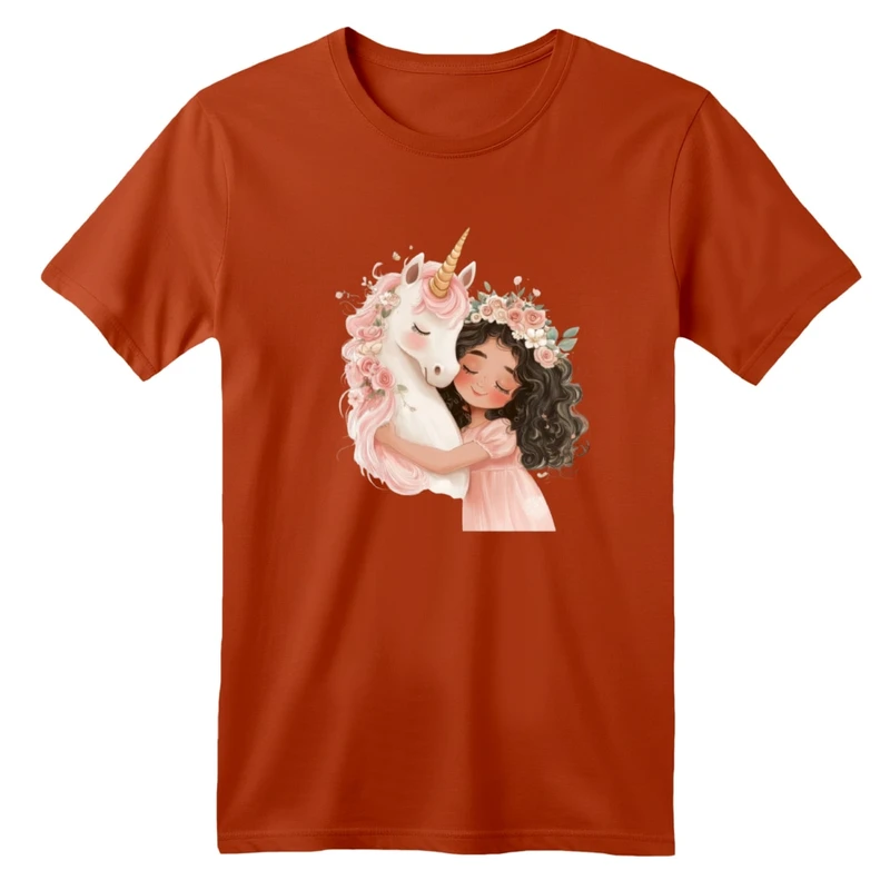 تی شرت آستین کوتاه بچگانه مدل دخترک و اسب شاخدار