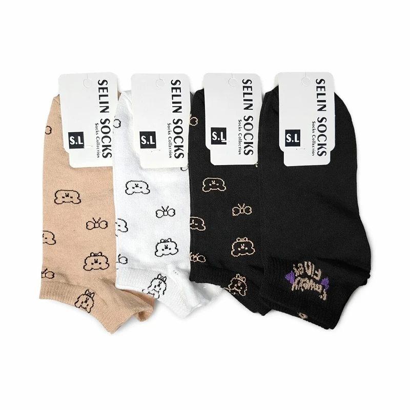 جوراب ساق کوتاه زنانه سلین مدل کیتی پاپیونی  بسته 4 عددی