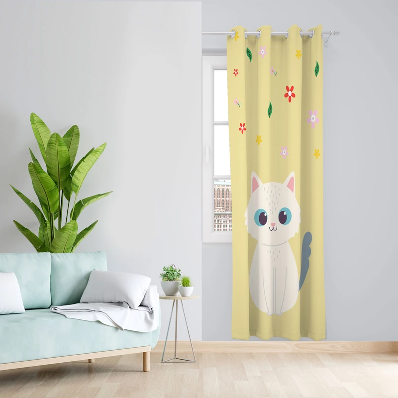  پرده مدل اتاق کودک مخمل پانچی طرح گربه کد 4869 سایز 140x280 سانتی متر