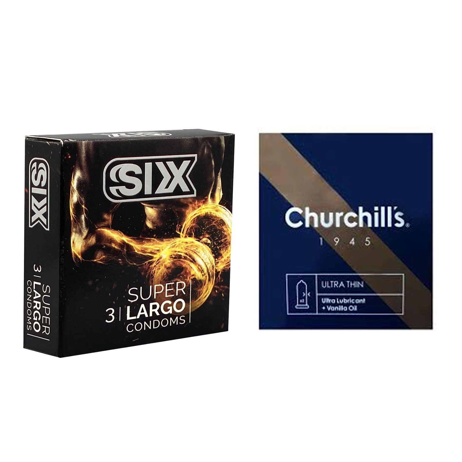 کاندوم چرچیلز مدل Ultra Thin بسته 3 عددی به همراه کاندوم سیکس مدل سفت کننده و بزرگ کننده بسته 3 عددی -  - 1