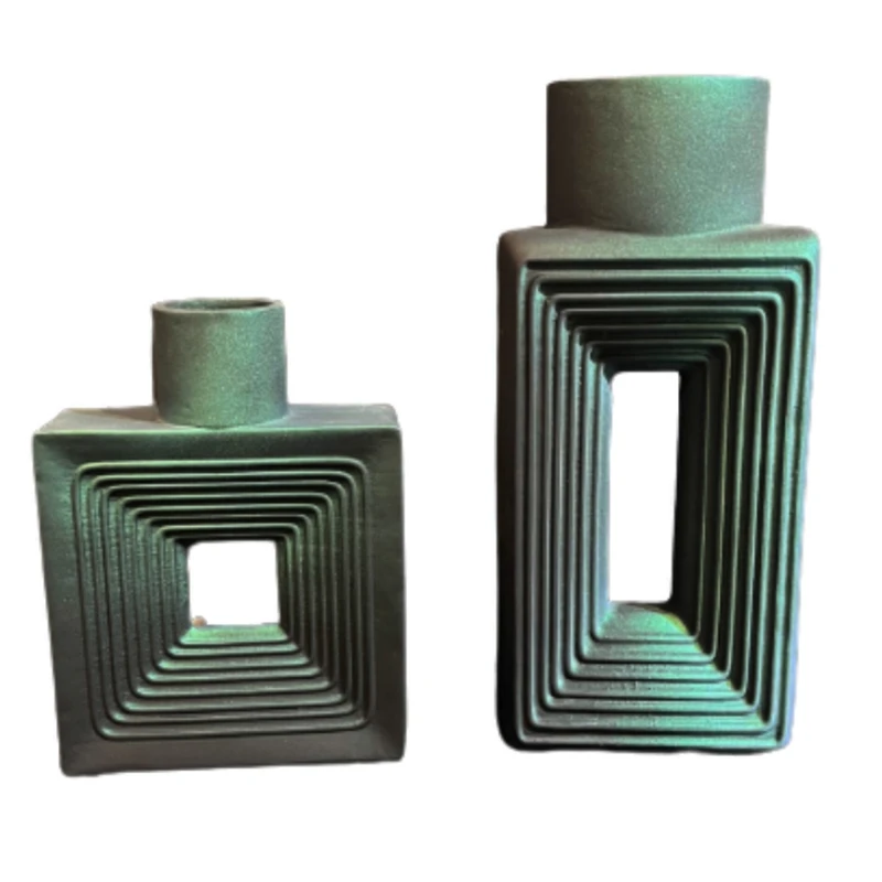 گلدان دکوری مدل چهارضلعی H40211_2 مجموعه دو عددی