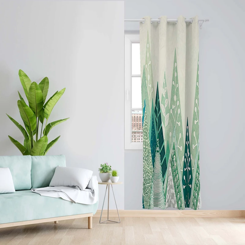 پرده طرح درخت کاج مدل مخمل پانچی کد 5153L z سایز 140x200 سانتی متر