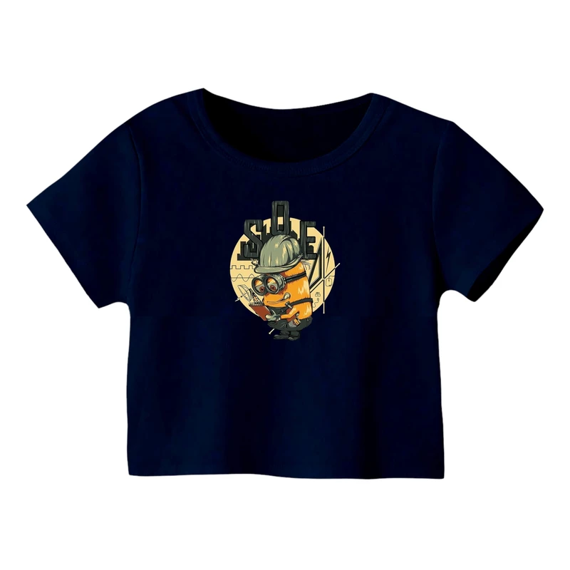 کراپ‌ تی‌شرت آستین کوتاه زنانه مدل مینیون کد 1