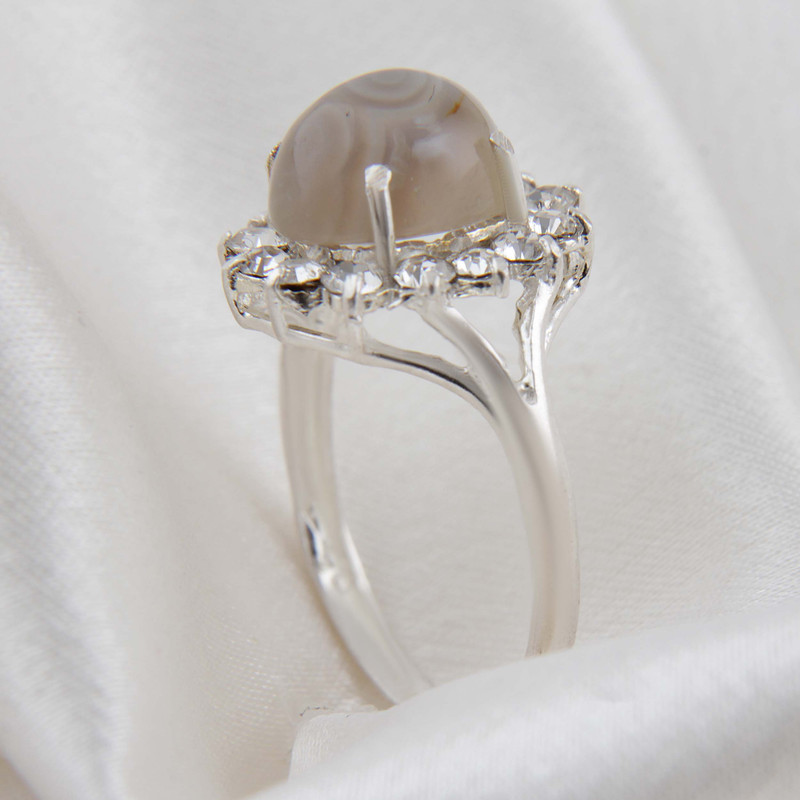 انگشتر نقره زنانه بازرگانی میلادی مدل سنگ عقیق بابا قوری نگین برلیان بدون ریزش کد AW_680