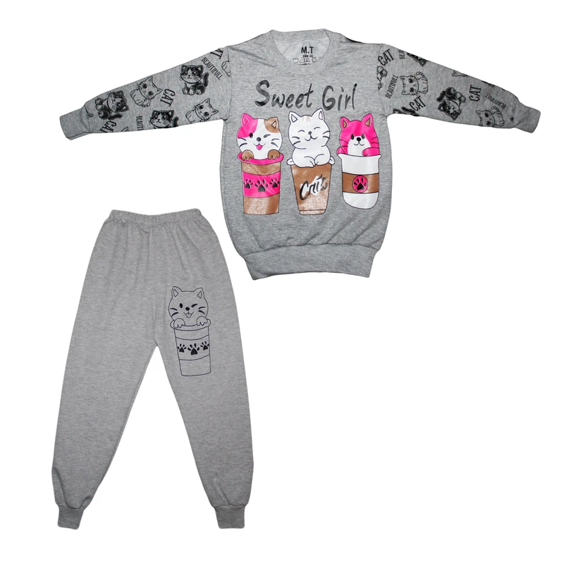 ست سویشرت و شلوار دخترانه مدل گربه های مهربان کد 102