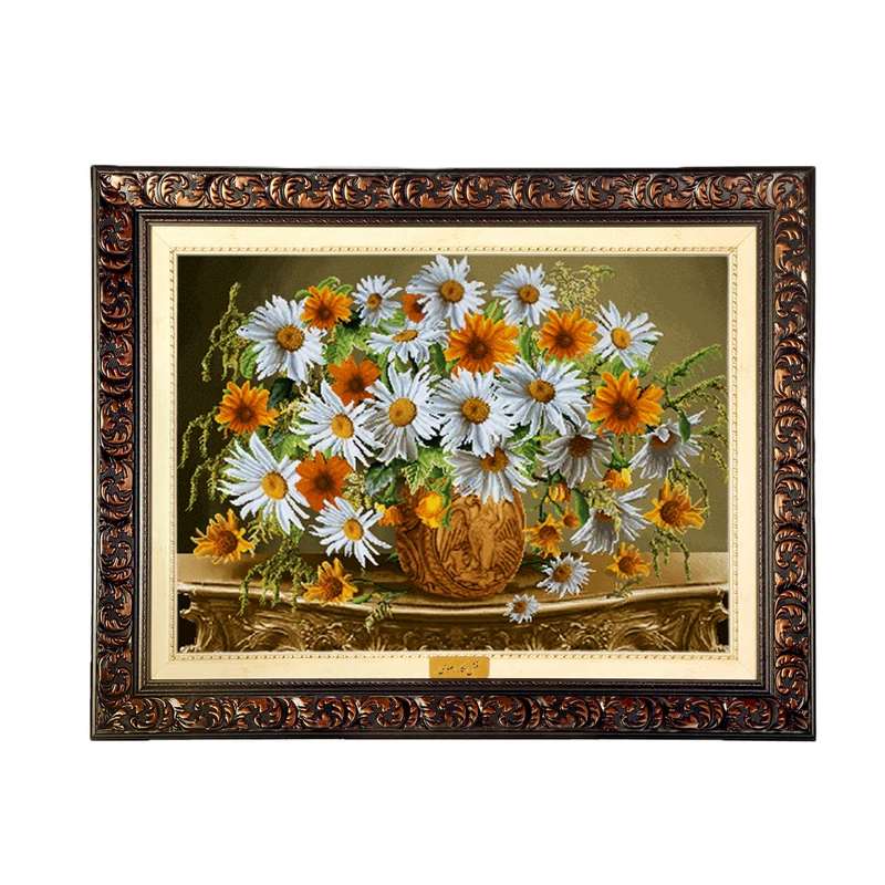 تابلو فرش ماشینی نقش نگار رضوی طرح گل کد 2260D