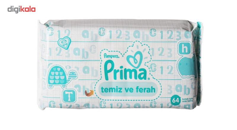 دستمال مرطوب کودک پریما مدل temiz ve ferah بسته 64 عددی