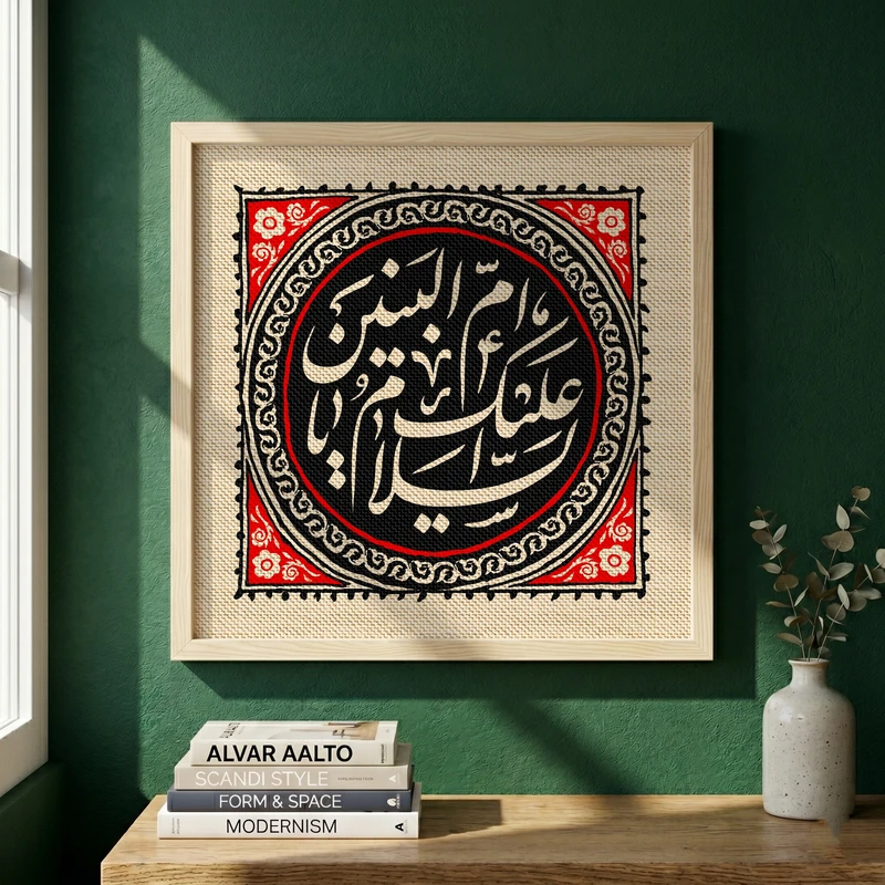 تابلو طرح السلام علیک یا ام البنین مدل G13928 فریم کرم روشن