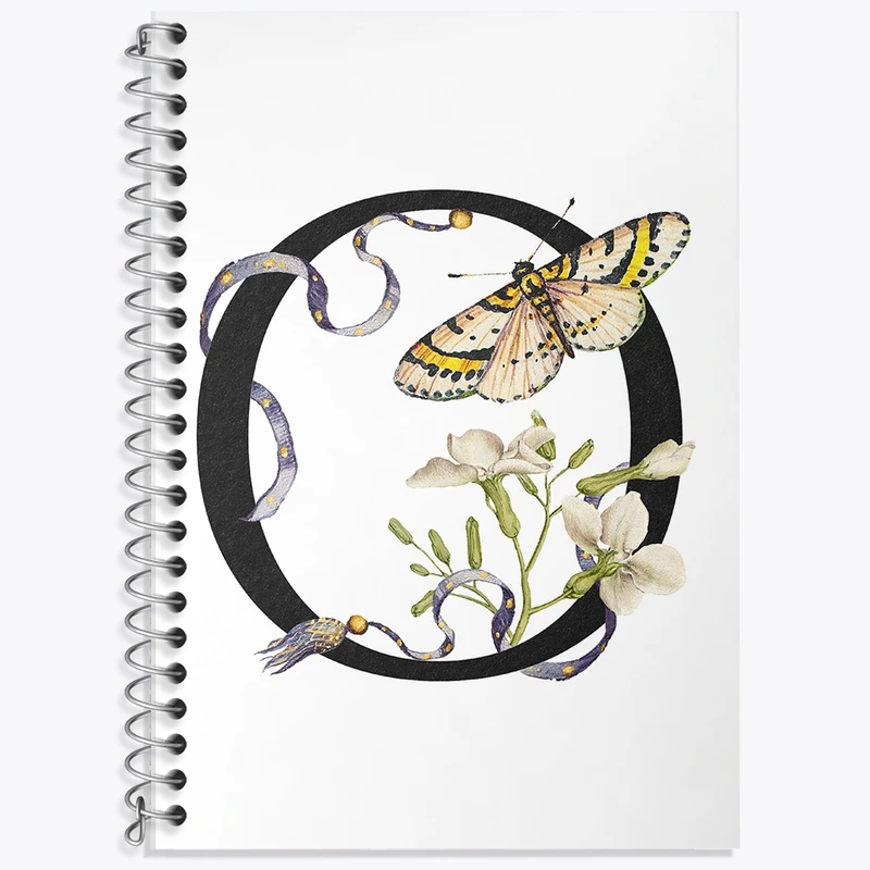 دفتر زبان 50 برگ خندالو مدل سه خط طرح پروانه و حرف O کد F2816