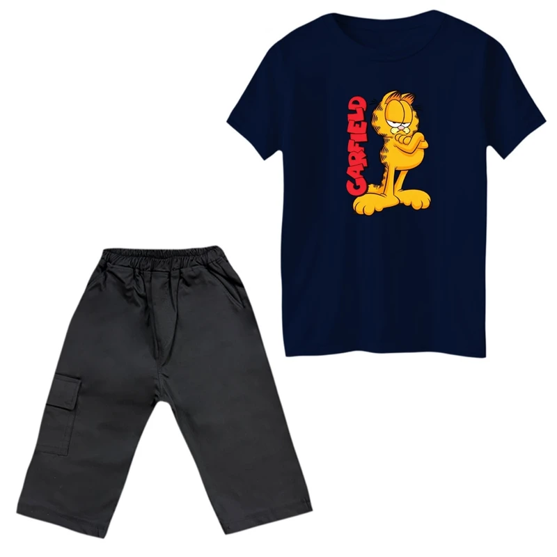 ست تی‌شرت و شلوارک پسرانه مدل گارفیلد کد 4 رنگ سرمه ای