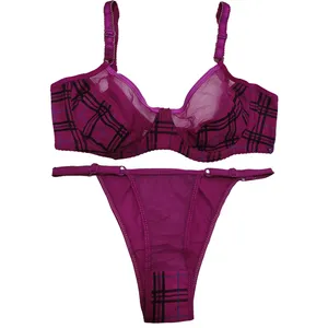 ست شورت و سوتین زنانه مدل چهارخانه رنگ بنفش