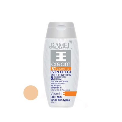 فلوئید ضد آفتاب رنگی رامل SPF 50 مدل EE 03-حاوی محافظ،PA+++،UVA،UVB،ضد چروک،ضد لک،جوان کننده،آبرسان،کاهش دهنده آکنه مناسب انواع پوست،حجم 50 میلی لیتر