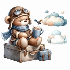 استیکر دیواری کودک راتیانا مدل pilot bear cafee