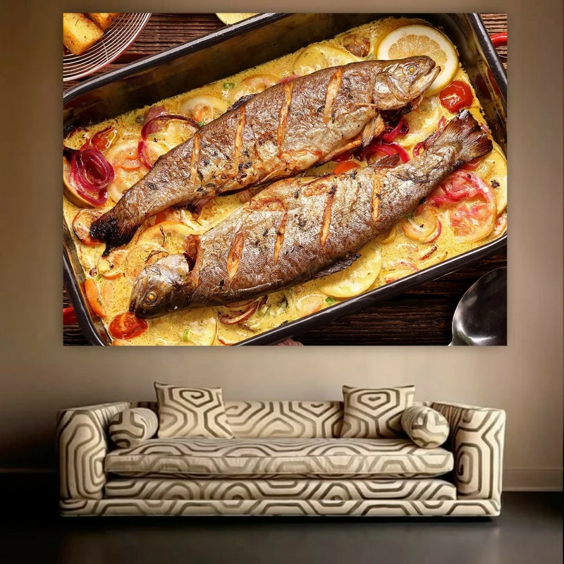 پوستر پارچه ای طرح مخمل ماهی مدل کبابی کد BK22933