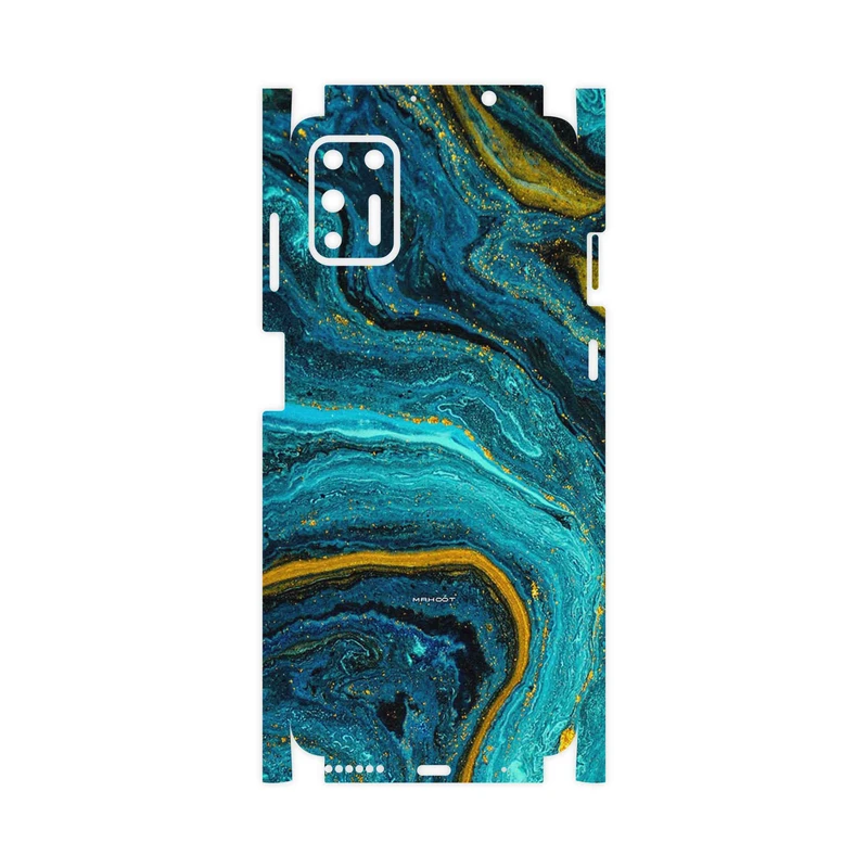 برچسب پوششی ماهوت مدل Turquoise marblewith golden streaks-FullSkin مناسب برای گوشی موبایل موتورولا Moto G9 Plus