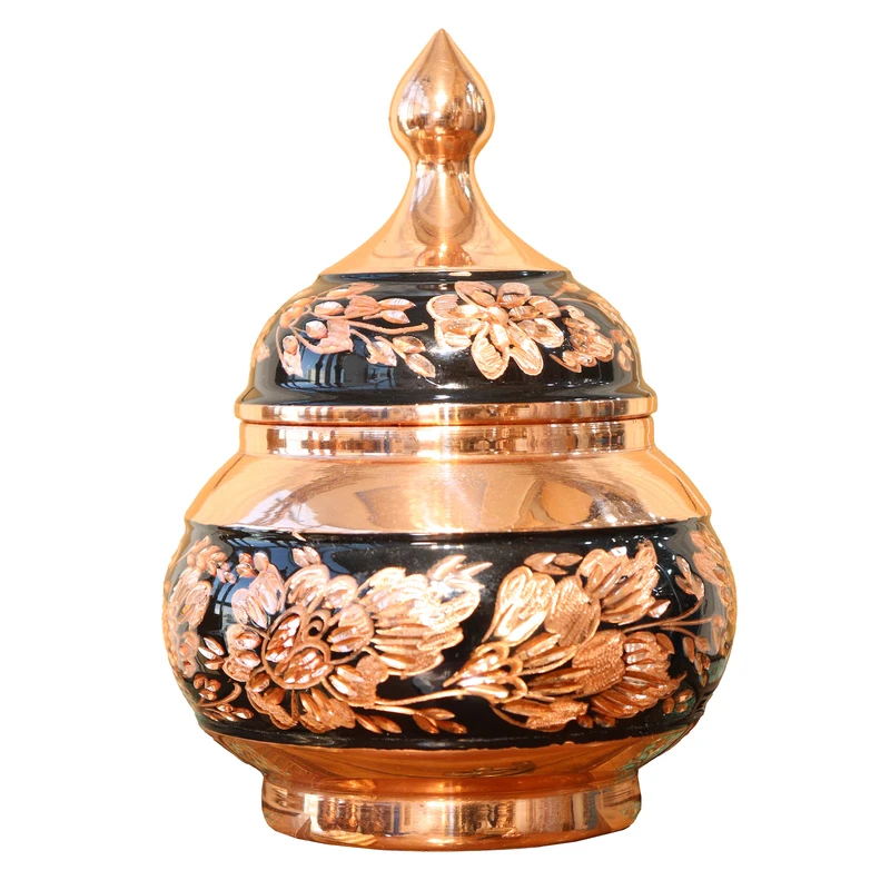 قندان مسی صنایع دستی فاخر مدل نیمه الماس تراش دو الماسه طرح گنبدی مینیمال کد HQDome13p9half