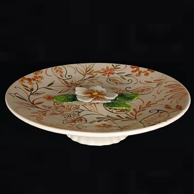 شیرینی خوری سرامیکی هیوا طرح خورشید بته جقه پایه دار گل برجسته کد 15173390