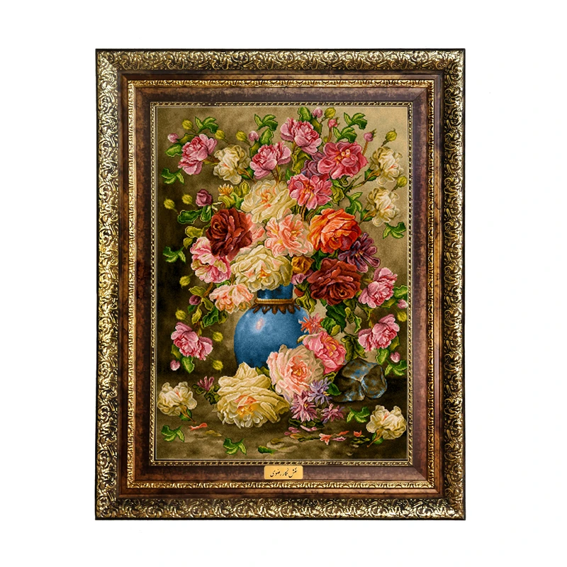 تابلو فرش ماشینی نقش نگار رضوی طرح گل کد 2108H