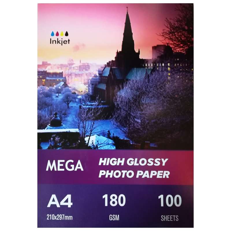 کاغذ عکس مگا مدل High Glossy 180gr سایز A4 بسته 100 عددی کاغذ عکس مگا مدل High Glossy 180gr سایز A4 بسته 100 عددی
