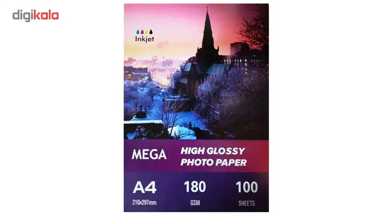کاغذ عکس مگا مدل High Glossy 180gr سایز A4 بسته 100 عددی