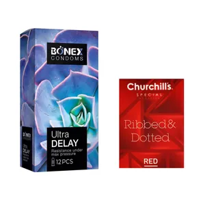کاندوم بونکس مدل Ultra Delay بسته 12 عددی به همراه کاندوم چرچیلز مدل Hot Gel بسته 3 عددی