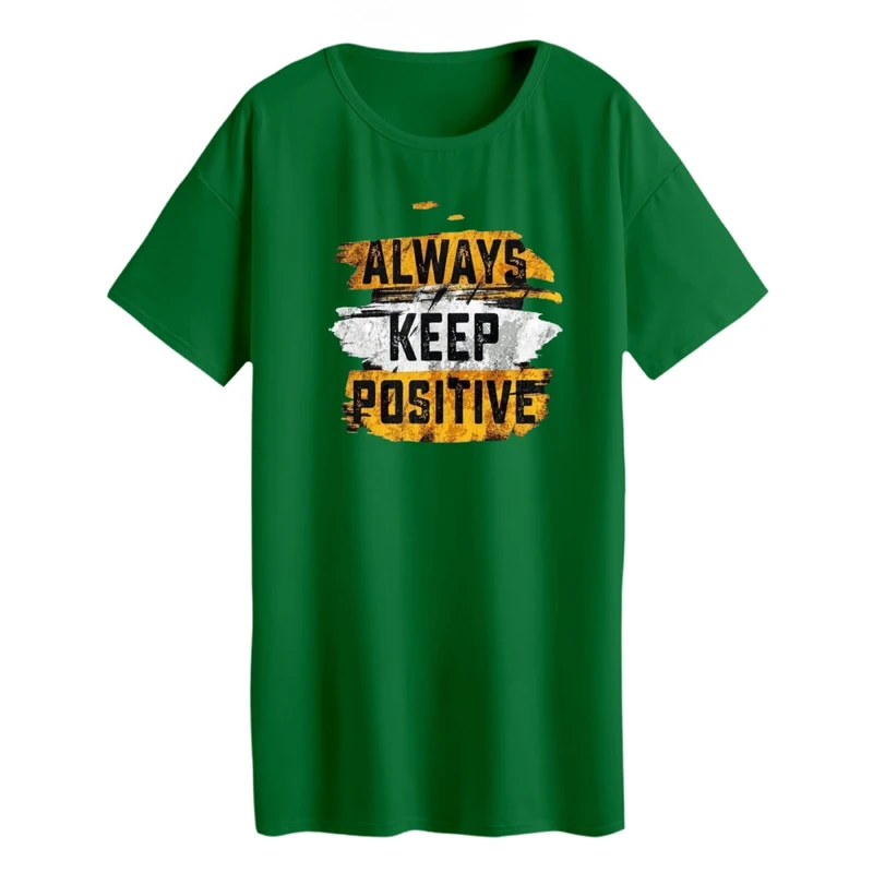 تی شرت لانگ زنانه مدل همیشه مثبت باش