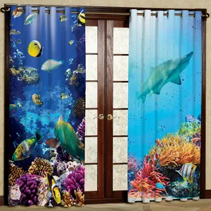  پرده چاپی  مدل هازان طرح اقیانوس سایز 280x140 سانتی متر