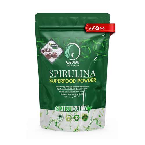  پودر جلبک خوراکی اسپیرولینا با طعم آلبالو آلگوتب - 500 گرم