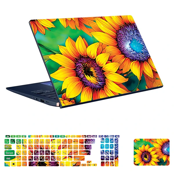 استیکر لپ تاپ توییجین و موییجین طرح Flower کد 11 مناسب برای لپ تاپ 15.6 اینچ به همراه برچسب حروف فارسی کیبورد
