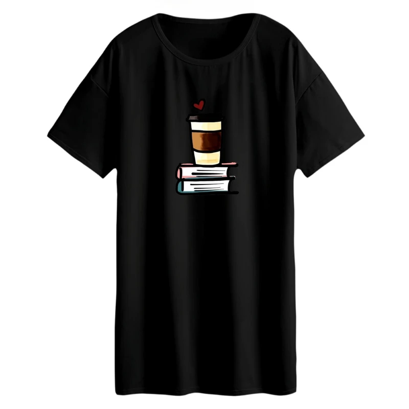 تی شرت لانگ زنانه مدل کتاب و کافی