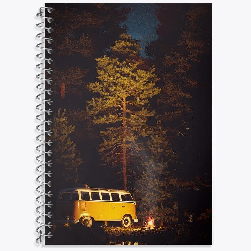 دفتر زبان 50 برگ خندالو مدل سه خط طرح کمپینگ (Camping) کد F728