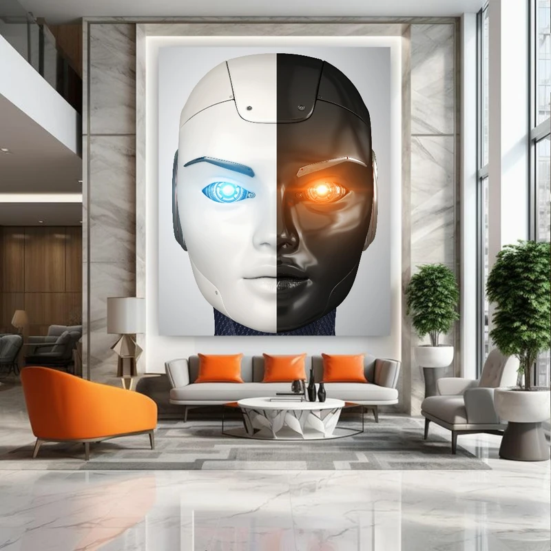 تابلو بوم طرح مخمل چهره ربات مدل تناقض دوگانه کد BK24704