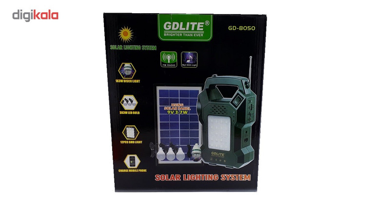 سیستم چراغ اضطراری و اسپیکر خورشیدی جی دی لایت مدل GD-8050