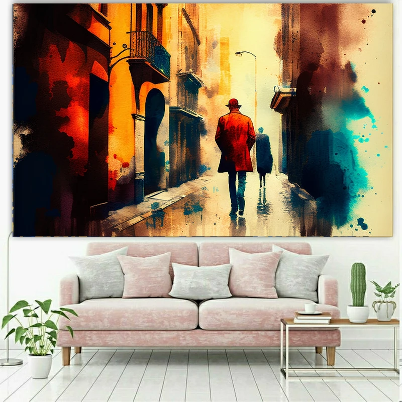 پوستر پارچه ای طرح مرد با کلاه انگلیسی مدل آبرنگ کد b32