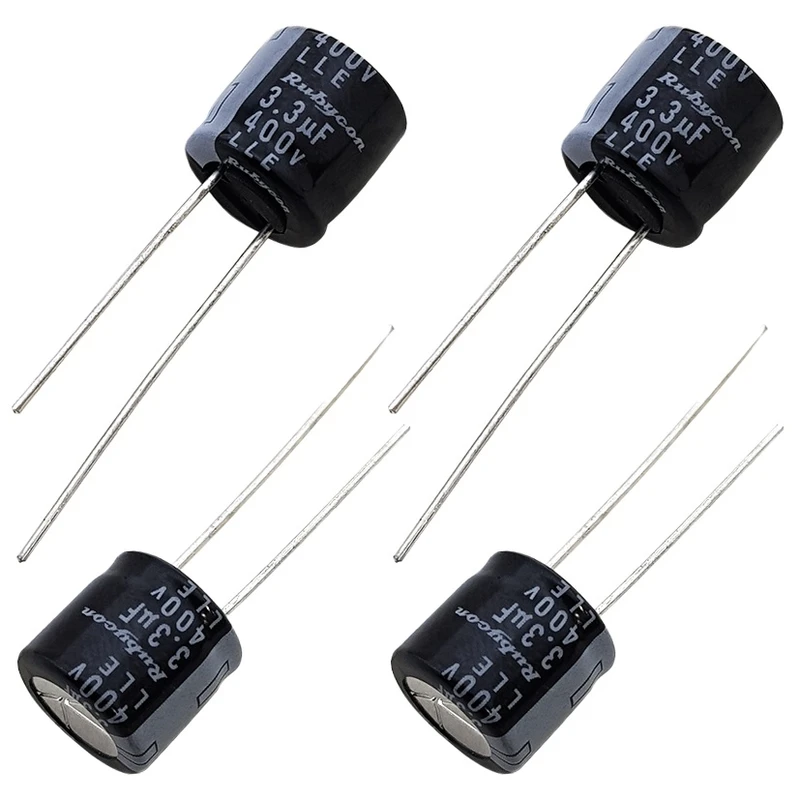 خازن الکترولیتی 3.3 میکرو فاراد 400 ولت روبیکون مدل 3.3uF-400V بسته 4 عددی