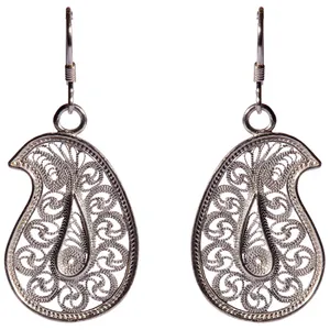 گوشواره نقره ملیله طرح بته جقه کد RM07