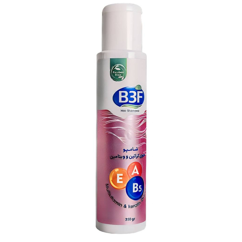 شامپو تقویت کننده و ترمیم کننده مو بی تری اف مدل Multivitamin & Keratin مناسب برای موهای کم‌حجم و نازک، وزدار، نازک، شکننده حجم 350 میلی لیتر