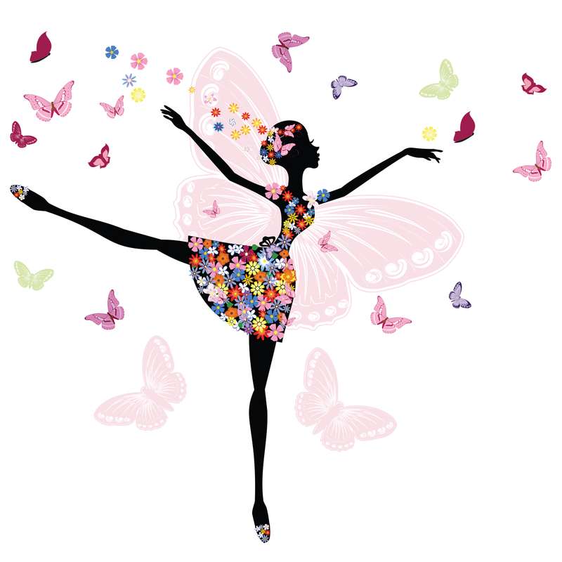 استیکر دیواری کودک باروچین مدل دختر و پروانه ها کد 4219