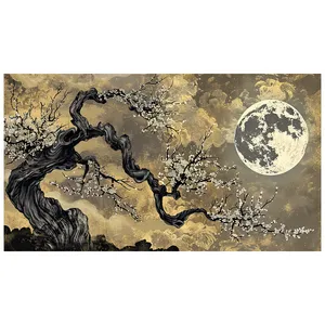 فرش پارچه‌ای مدل فرشینه طرح ماه و درخت کد AR3059778