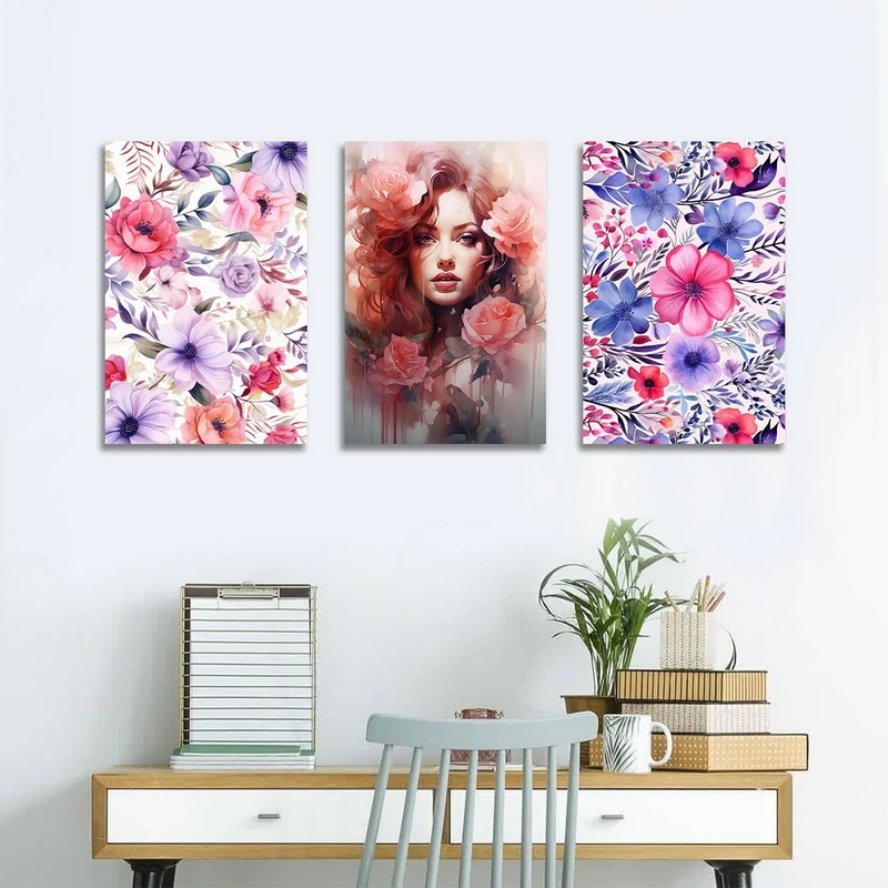 تابلو شاسی بکلیت طرح گل رنگی و چهره مدل SH-1211  مجموعه 3 عددی